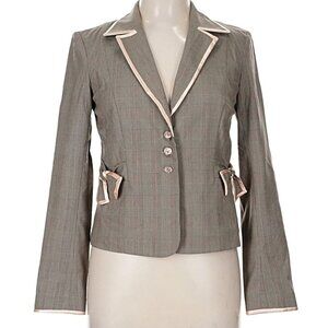 Rebecca Taylor Brown Blazer with Pink Accents & Side Bow Details – Size 8